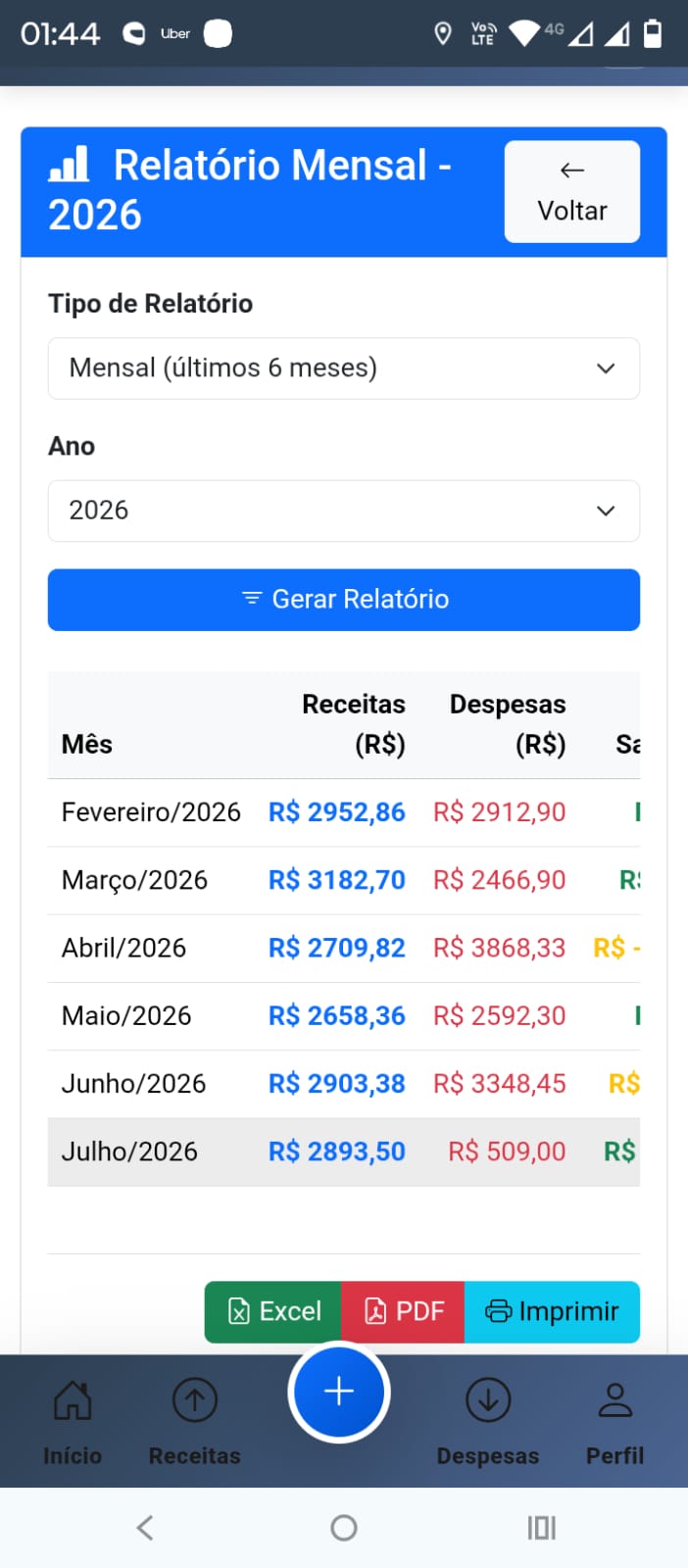 Dashboard Meus Ganhos e Gastos